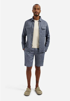 No Excess Overshirt full button 2-tone with l night Blauw - S