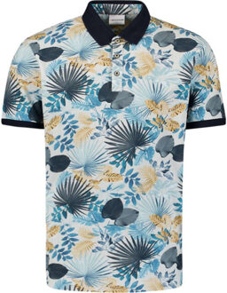 No Excess Polo pique allover printed blue Blauw - XL