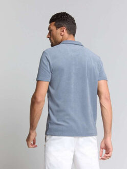 No Excess Polo revers solid terry knit washed blue Blauw - L