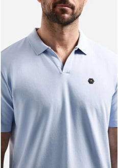 No Excess Polo short sleeve v-collar basic blue - maat M Blauw