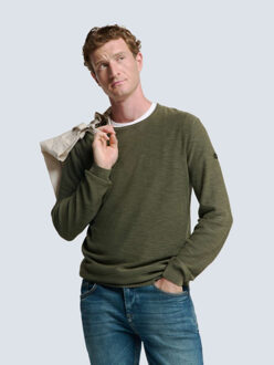 No Excess Pullover crewneck garment dyed + st dark moss Groen - XL