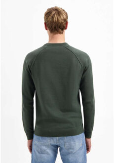 No Excess Pullover crewneck solid waffle knit dark green Groen - XL