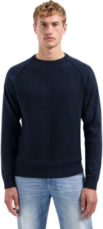 No Excess Pullover crewneck solid waffle knit night - maat XL Blauw