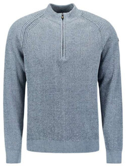 No Excess Pullover half zip 2 colored chenill dusty blue Blauw - S
