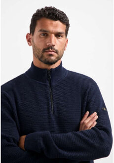 No Excess Pullover half zipper 2 coloured mel night - maat XL Blauw