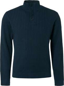 No Excess Pullover half zipper + button solid night Blauw - L