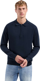 No Excess Pullover polo half zip solid night Blauw - M