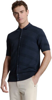 No Excess Pullover short sleeve full button p deep blue Blauw