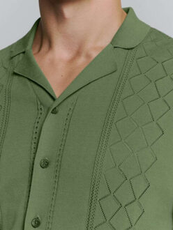 No Excess Pullover short sleeve full button p green Groen - XXXL