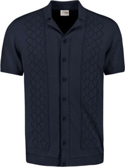 No Excess Pullover short sleeve full button p night Blauw - L