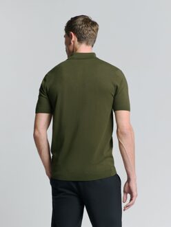No Excess Pullover Short Sleeve Polo Button Solid Dark Moss  M Groen