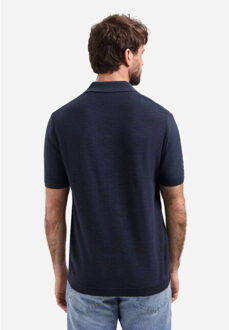 No Excess Pullover short sleeve polo slub night Blauw
