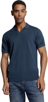 No Excess Pullover short sleeve polo v solid deep blue Blauw - XL