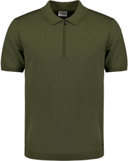 No Excess Pullover short sleeve polo zip soli dark moss Groen - XXL