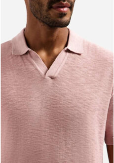 No Excess Pullover short sleeve v-polo slub light mauve Paars - XL