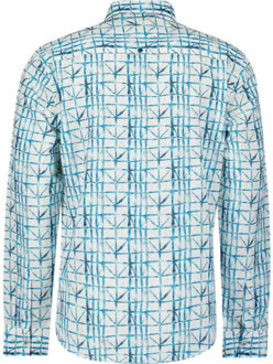 No Excess Shirt allover printed with linen seablue Blauw