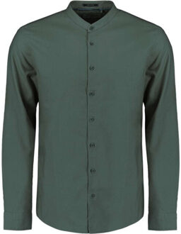 No Excess Shirt granddad solid with linen dark steel Grijs - XXL