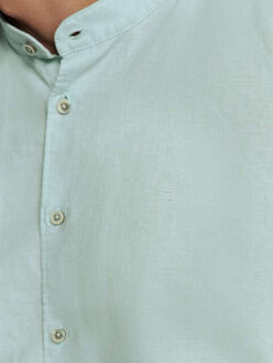 No Excess Shirt granddad solid with linen ice - maat L Blauw