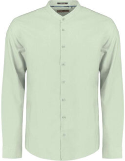 No Excess Shirt granddad solid with linen mint Groen - XXL