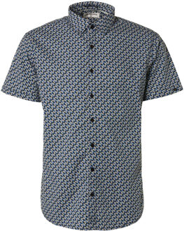No Excess Shirt short sleeve allover printed washed blue Blauw - M
