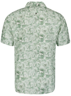 No Excess Shirt short sleeve allover printed with linen dessin Groen