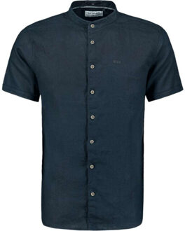 No Excess Shirt short sleeve granddad solid w night - maat M Blauw