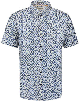 No Excess Shirt short sleeve slub allover pri indigo blue - maat XL Blauw