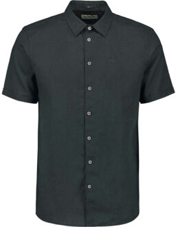 No Excess Shirt short sleeve solid with linen dark steel - maat L Grijs