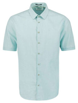 No Excess Shirt short sleeve solid with linen ice Blauw