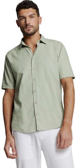 No Excess Shirt short sleeve solid with linen light army Groen - XL
