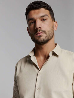 No Excess Shirt short sleeve solid with linen light desert Kaki - XL