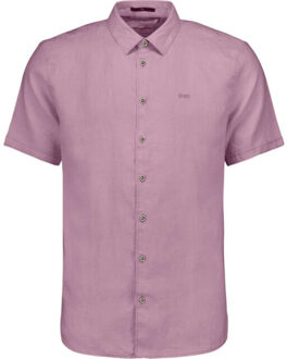 No Excess Shirt short sleeve solid with linen mauve Roze - XL