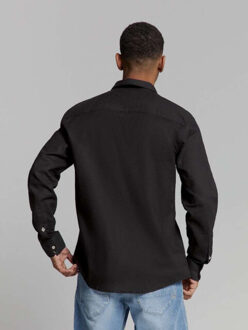 No Excess Shirt solid with linen black - maat S Zwart