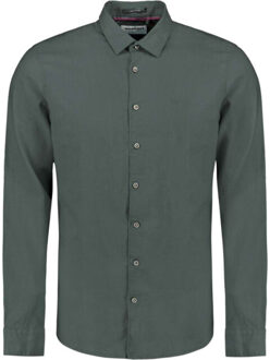 No Excess Shirt solid with linen dark steel Groen - XL