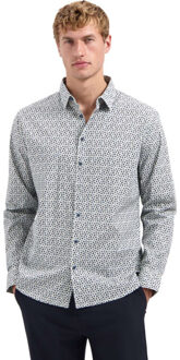 No Excess Shirt stretch allover printed dusty blue Blauw - XL