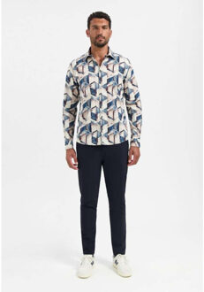 No Excess Shirt stretch allover printed night Blauw - XXXL