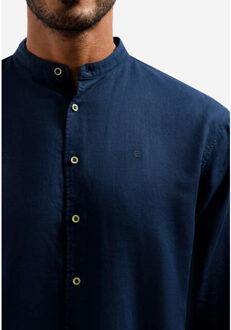 No Excess Shirt with linen granddad night Blauw - M