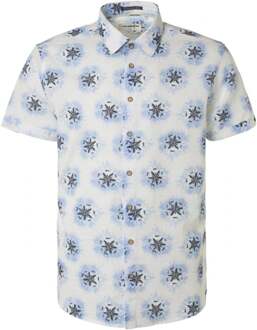 No Excess Short Sleeve Overhemd Linnen Blauw Print Lichtblauw - L,XL,XXL