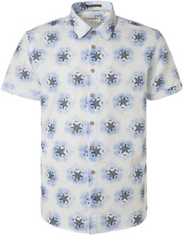 No Excess Short Sleeve Overhemd Linnen Blauw Print Lichtblauw - L,XL