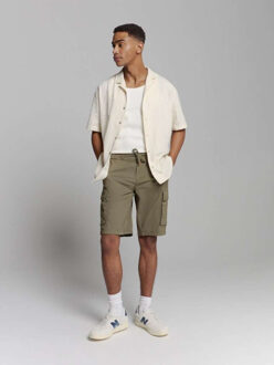 No Excess Short stretch cargo garment dyed dark moss Groen