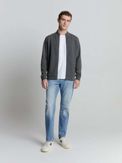 No Excess Sweater full zipper jacquard mix dark steel Groen