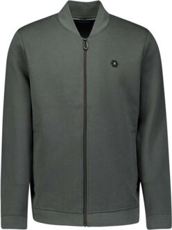 No Excess Sweater full zipper pique bomber dark steel Groen
