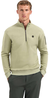 No Excess Sweater half zip brushed light moss - maat M Bruin
