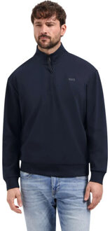 No Excess Sweater half zip interlock night - maat L Blauw
