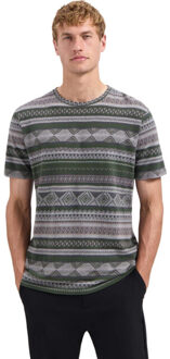 No Excess T-shirt crewneck allover jacquard grey melange - maat S Grijs