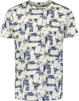 No Excess T-shirt crewneck allover printed blue - maat XL Blauw