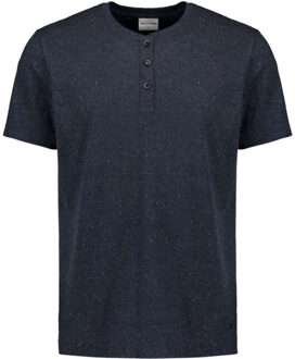 No Excess T-shirt granddad with neps deep blue - maat L Blauw