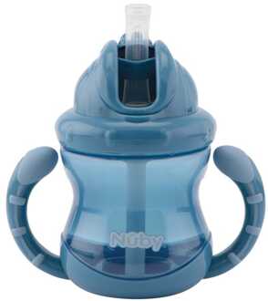 No-Spill Nûby rietjesbeker met handvaten Flip-It 240ml vanaf 12 maanden in blauw