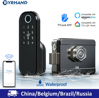 No Wiring Waterproof Wifi Fingerprint Rim Lock Smart Card Digital Code Electronic Door Lock For Home Security Mortise Lock