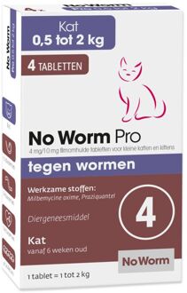 NO WORM Pro Tabletten - Ontworming kleine katten en kittens - 0,5-2 kg - 4 stuks